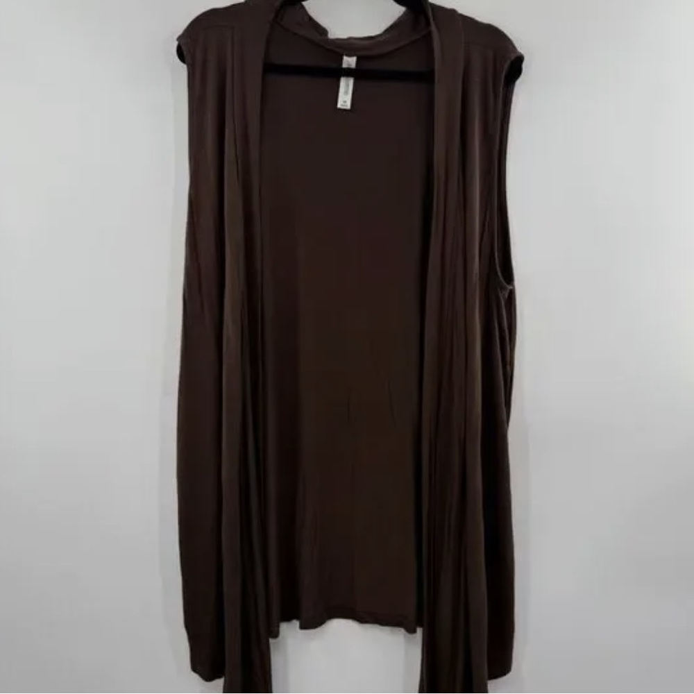 Sleeveless Open Front Draped Cardigan - Brown